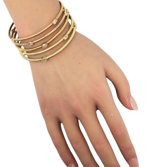 Sterling Silver Gold-Tone Cubic Zirconia Bangle Bracelets Set Of 5 #21290 - Picture 10 of 11